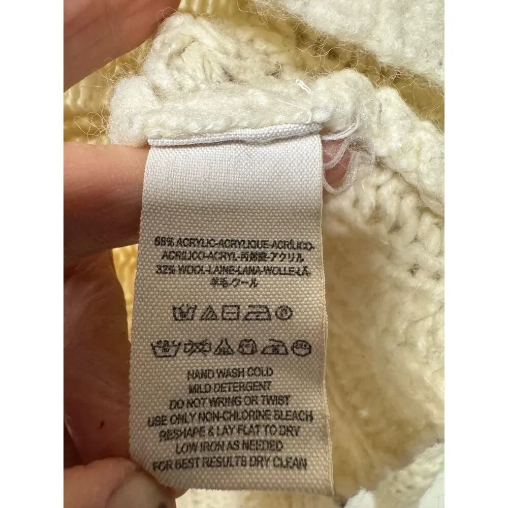 FREE PEOPLE Crashing Waves V-Neck Open Knit Slouchy Pullover Sweater Cream, Sz M
